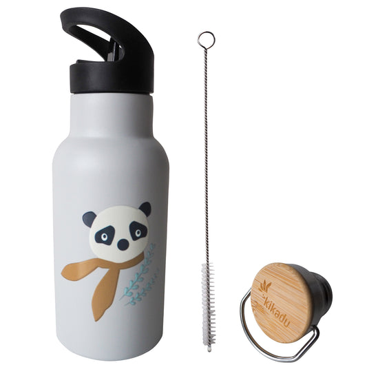 Trinkflasche Panda Silber Grau